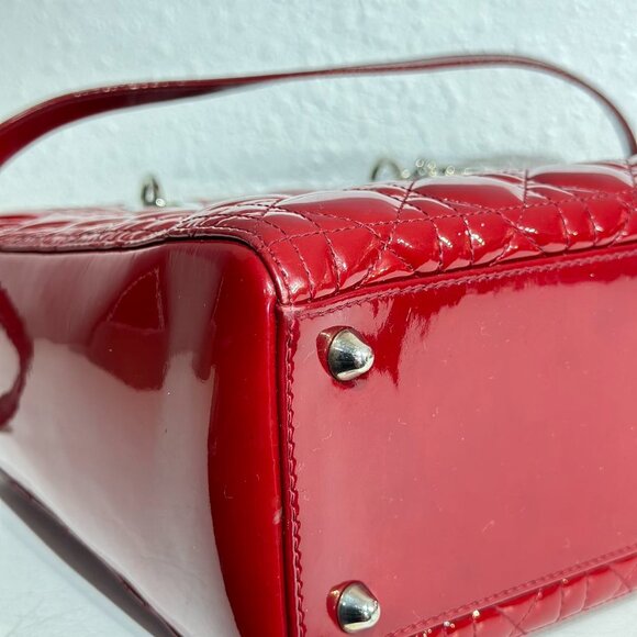Dior Red Patent Large Patent Leather Lady Dior Shoulder Bag - Picture 7 of 10